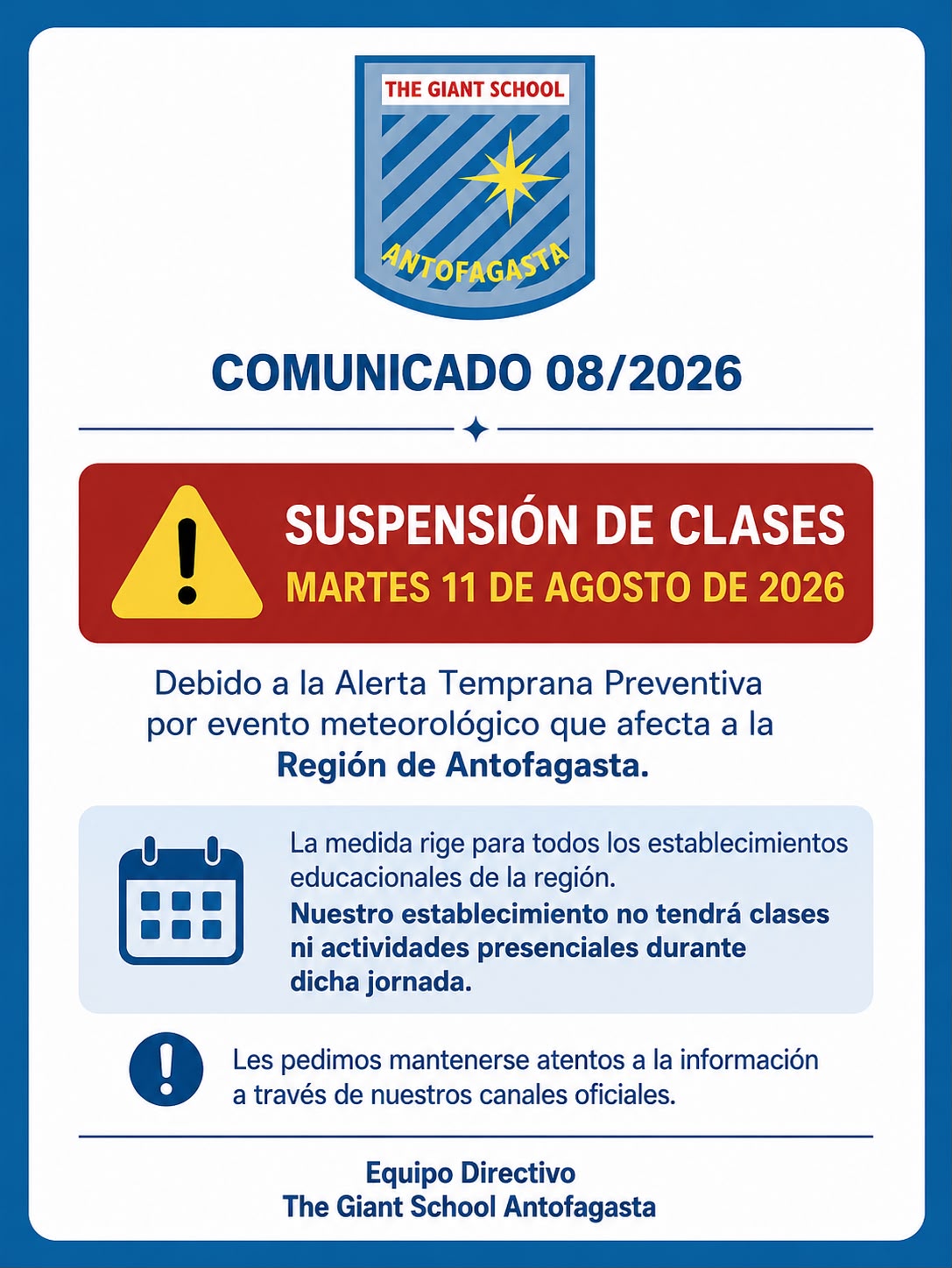Suspensión de clases 11 de agosto de 2026